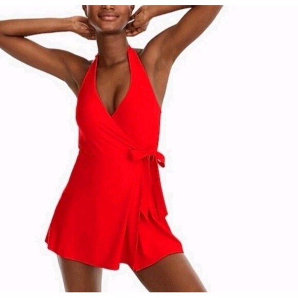 J.CREW Other - J. Crew Halter Wrap Swim Dress One Piece Swimsuit Bright Red Women’s Size 8 EUC